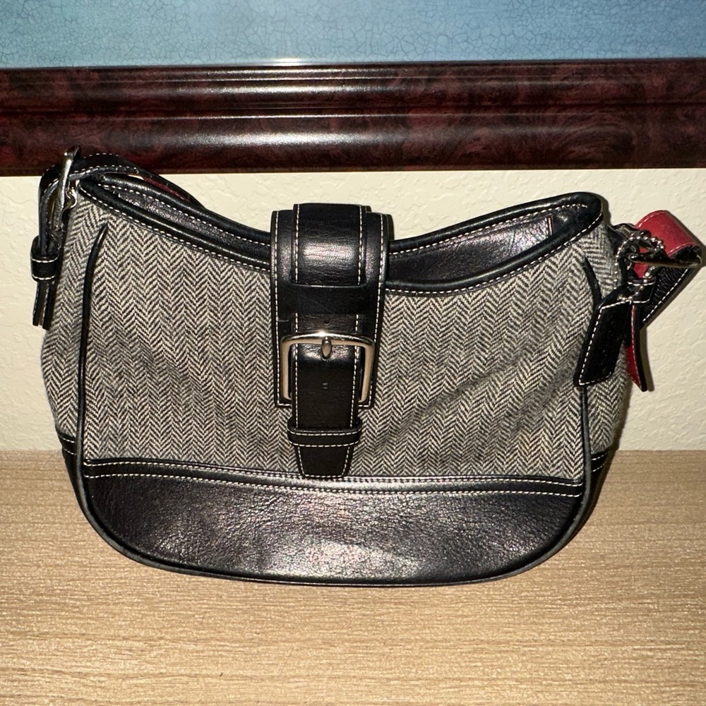 Coach Vintage 90s Wool Purse Gray Herringbone